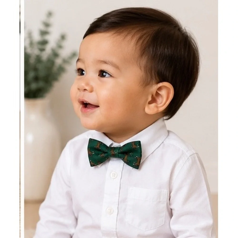 Baby Boys Green Horse Print Bow Tie Adjustable 0-24 Months Holiday Wedding
